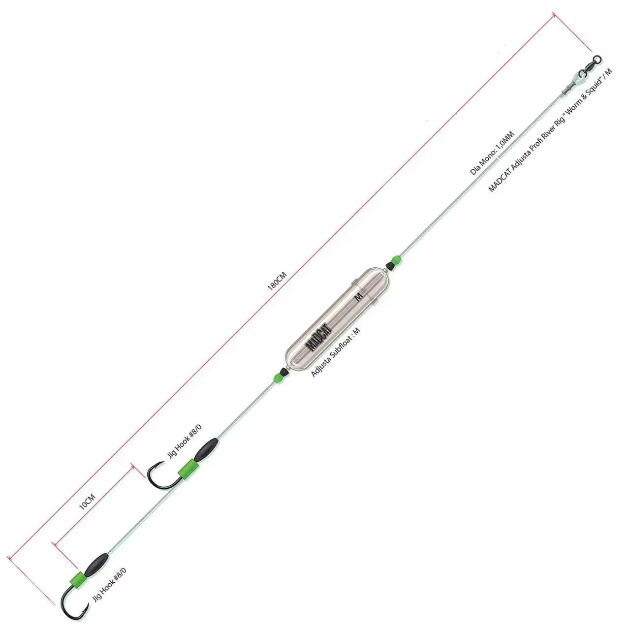 DAM MadCat Adjusta Profi River Rig Worm & Squid 180cm 100lb 40g