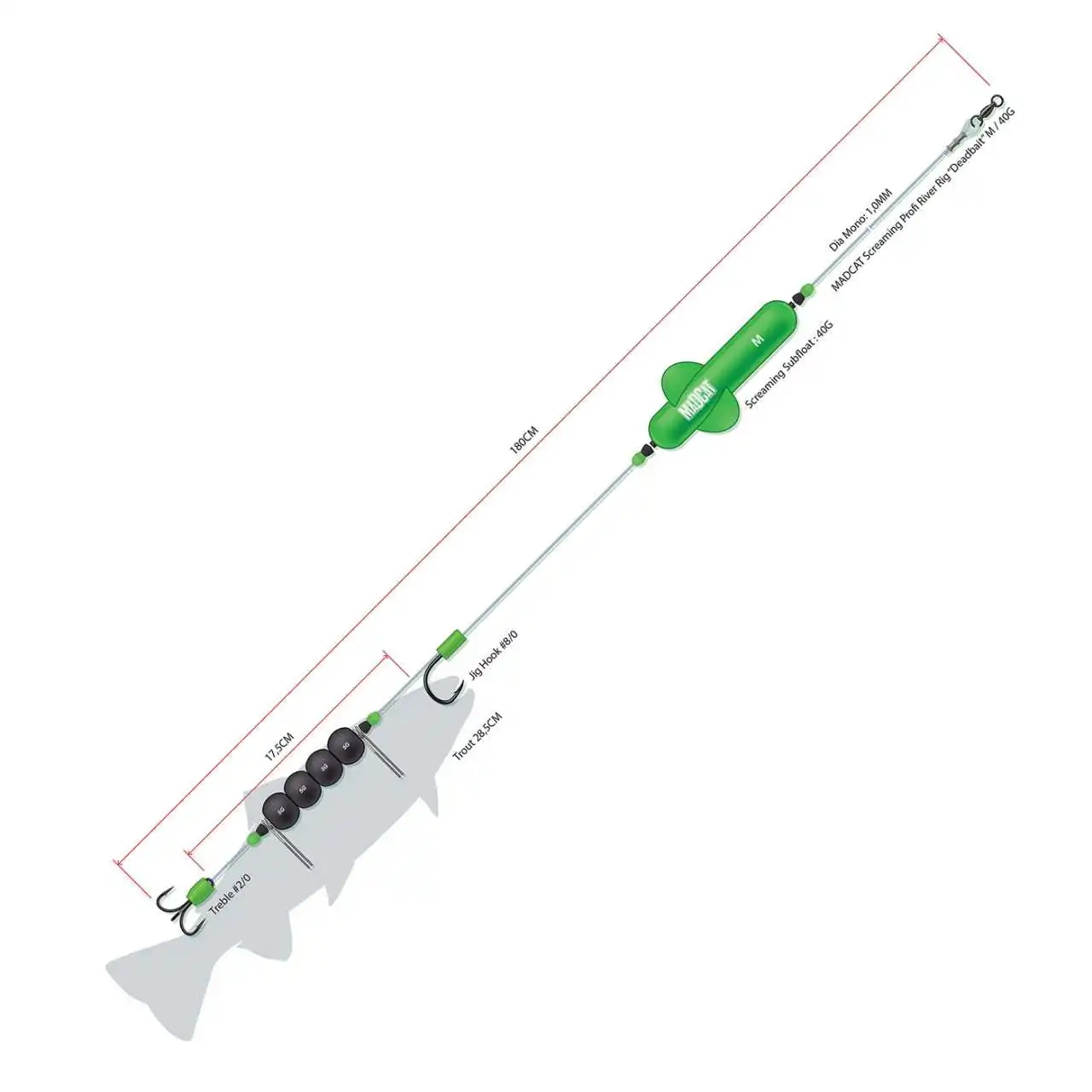 DAM MadCat Screaming Profi River Rig Deadbait 180cm 100lb 40g